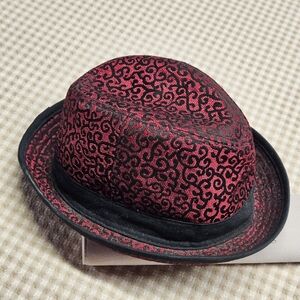 UBi Red Black Brocade Scroll Trilby Fedora Short Brim Trendy Funky Hat
